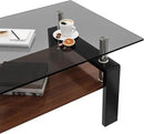 Glass Coffee Table Rectangle Living Room Center Table, with Gray Tempered Glass Tabletop and Brown MDF Layer,for Living Room and Office, Gray+Brown by CozyNest Decor