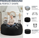 4FT Bean Bag Chair, Large Bean Bag Chairs with Memory Foam Filled, Fluffy Beanbag Sofa with Dutch Velvet Cover, Round BeanBag Chairs for Living Room, Playroom - Black by TinyTreasures Baby Boutique