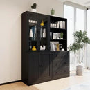 TUSY 71" Bookshelf Bookcase, 3-Tier Modern Bookshelves 3 Large Drawer, Wood Filing Cabinet with Open Storage Shelf, Glass Doors 5-Tier Fixed Storage Shelves for Home Office (Black) by CozyNest Decor