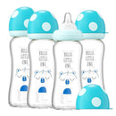 YOHKOH Natural Glass Baby Bottle with Natural Response Nipple, Newborn Anti-Colic Baby Bottles, Wide Neck Mushroom Cap Baby Bottle, Clear (8.8ounce (Pack of 4), Blue1) by TinyTreasures Baby Boutique