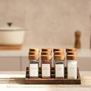Yangbaga 24Pcs Glass Spice Jars with Labels-4oz Acacia Wood Lid Square Spice Containers and 2pcs Rack with Pepper Grinder Lids &Funnel,Seasoning Jars for Rack Cabinet Drawer by CozyNest Decor