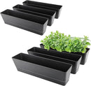 GREANER Rectangle Window Boxes, 6PCS 16x3.8 Inch Black Herb Planters with RemovableTray and Drainage Hole, Succulent Flowers Plastic Pot for Balcony, Office, Windowsill, Garden, Outdoor Decoration Use by GreenHaven Gardens