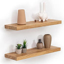 Fun Memories Floating Shelves for Wall, 24 Inch Floating Shelves Wall Mounted, Rustic Elm Wood Shelf, Heavy-Duty Storage Shelves for Books, Bathroom, Kitchen, Natural Finish, Set of 2 by CozyNest Decor