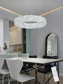 Dia 24" Modern Crystal Chandelier Silver Ring Chandelier Adjustable Height Luxury Crystal Pendant Ceiling Light Fixture for Dining Living Room Bedroom by CozyNest Decor