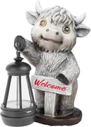 Highland Cow Statues with Solar Lights, Highland Cow Resin Figurine Lights, Highland Cow Ornaments for Patio, Balcony, Indoor Decoration and as Gifts by GreenHaven Gardens