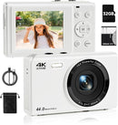 Upgrade Digital Camera, FHD 4K 44MP Autofocus Digital Point and Shoot YouTube Camera with 16X Zoom, 32GB SD Card, Compact Digital Camera Cheap for Teens Boys Girls Kids White by TinyTreasures Baby Boutique