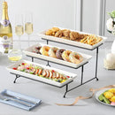 MALACASA 3 Tier Serving Tray, Porcelain Tiered Cupcake Stand, Ceramic Elevated Serving Platter with Collapsible Sturdier Rack,Series PLAT (White, 14 Inch) by CozyNest Decor