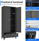 Black Pantry Kitchen Cabinet with Drawer, 75 Inch Metal Storage Cabinet with Doors and Shelves, Steel Food Pantries, Large Freestanding Cupboard for Living&Dining Room-Assemble Required by CozyNest Decor