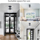 WUZUPS Chandelier Rustic Farmhouse Industrial Round Semi-flushmount Ceiling LED Light Fixture with Clear Glass Shades for Bathroom Kitchen Foyer Entryway, H 10" x W 10", E26 Base, Black by CozyNest Decor