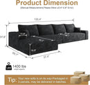 136" Sectional Couches for Living Room Modern Modular Sofa with L-Shape Couchs Upholstered Boneless Couch Deep Seat Sectional Couch with Chaise (Black, Left Facing Chaise+3Seaters) by CozyNest Decor