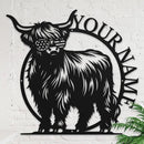 Personalized Highland Cow Name metal Signs,Custom Highland Cow Metal Shed Wall Decor,Black Metal Wall Art Plaques Outdoor wall Decorative Signage (Style G) by CozyNest Decor