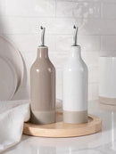 famiware Milkyway 16oz Ceramic Olive Oil Dispenser Bottle, Olive Oil and Vinegar Dispenser Bottle Set of 2 with Stainless Steel Pourers, Suitable for Storage Vinegar, Liquids, White and Cinnamon Brown by CozyNest Decor