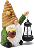 12.3''Solar Garden Gnome Outdoor Decor Honey Bee jar Gnome Statue with LED Lantern Fall Patio Yard Art Decoration Christmas Gardening Birthday Gifts for Women Mom, Honey Bee Gnome by GreenHaven Gardens