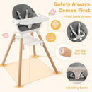 BABY JOY Baby High Chair, 6 in 1 Convertible Wooden High Chair for Babies & Toddlers with Adjustable Legs, Double Removable Tray, Safety Harness & Waterproof PU Cushion (White) by TinyTreasures Baby Boutique