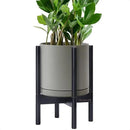 D'vine Dev Ceramic Planter with Ebony Stand - 10 Inch Modern Round Flower Pot with Wood Planter Holder, Grey, 55-B-L-3 by GreenHaven Gardens