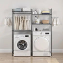 VEVOR Over The Washer and Dryer Storage Shelf, 4 Tier Laundry Room Drying Rack with Hanger Rod and Hooks, Adjustable Over Washer and Dryer Shelves, Laundry Room Shelf Storage Space Saver, Black by CozyNest Decor