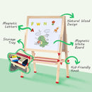 Foldable Kids Painting Easel Double Sided Chalkboard & Magnetic Whiteboard Wooden Art Easel Adjustable Height with Accessories Gift for Toddlers and Kids Ages 3-8 by TinyTreasures Baby Boutique