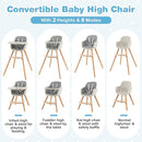 HONEY JOY High Chair, 3-in-1 Eat & Grow Wooden Highchair/Toddler Chair with Removable Tray, 5-Point Harness, PU Cushion and Footrest for Baby, High Chair for Babies and Toddlers(Gray) by TinyTreasures Baby Boutique
