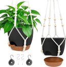Hanging Planters for Indoor Outdoor Plants, 2 Pack Self Watering Hanging Pot with Drainage Holes, Removable Tray & 2 Kinds of Plant Hangers, 8'' Hanging Flower Pots for Home Garden Decor, Black by CozyNest Decor