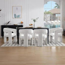 White Boucle Dining Chairs Set of 6, Modern Barrel Dining Room Chairs Upholstered Faux Fur Accent Chair with Arms and Round Back for Living Room Kitchen Armchair No Assembly Needed by CozyNest Decor