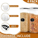 Cereal Containers Storage Set (4L / 135.2oz), 4PCS Airtight Food Storage Containers with Lids, Cereal Dispensers for Kitchen Pantry Organization and Storage with Pour Spout, 20 Labels, Marker by CozyNest Decor