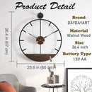 Modern Wood Walnut Dial Wall Clock, Large Simple Wall Decor Metal Frame Silent Non Ticking Clock for Living Room Decor, Kitchen, Bedroom, Study Decoration, Handmade Home Gift Idea, 26.4 in by CozyNest Decor