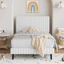 Twin Bed Frame, Velvet Upholstered Platform Bed with Vertical Channel Tufted Headboard and Footboard, No Box Spring Required, Easy Assembly, White by CozyNest Decor
