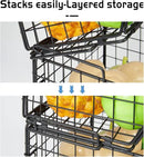 X-cosrack 2-Tier Stackable Wire Baskets for with Wood Lid, Wall Hanging Baskets for Potato and Onion Storage, Fruit Basket for Kitchen Counter, Metal Baskets for Snack Produce Cans by CozyNest Decor