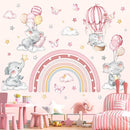 decalmile Pink Rainbow Elephant Wall Stickers Hot Air Balloon Animals Clouds Stars Wall Decals Baby Nursery Kids Bedroom Daycare Wall Decor by TinyTreasures Baby Boutique