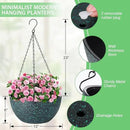 13 inch Hanging Planters for Indoor Plants, 2 Pack Planters for Outdoor Plants with Drainage Holes and Chain, Round Plastic Hanging Baskets, Hanging Flower Pots for Balcony Garden-Black Speckle by CozyNest Decor
