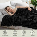 Amélie Home Faux Fur Throw Blanket for Couch, Cozy Fuzzy Fluffy Fur Luxurious Soft Striped Plush Gift Blankets for Family Sofa Chair Bed Living Room Bedroom, 55"x70", Black by CozyNest Decor