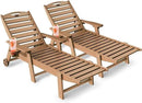 Lounge Chair Outdoor Set of 2, HDPE Chaise Lounge Outdoor with 6-Position & Wheels &Cup Holder, Pool Lounge Chair for Pool Poolside Deck Backyard Patio, Teak by GreenHaven Gardens
