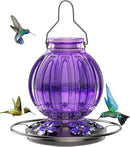 Glass Hummingbird Feeder for Outdoors Hanging, Bird Nectar Feeder with Perch & 5 Flower Feeding Ports, 26 Oz Leak Proof for Outside Garden Decor Backyard, Gifts for Women Mom, Purple by GreenHaven Gardens