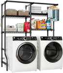 U14 Over Washer and Dryer Storage Shelves, 4 Tiers Laundry Room Storage and Organizer System, Space Saving Clothes Drying Rack with 2 Clothes Hanger Rods, 66.5" W x 20.5" D x 77.4" H, Black by CozyNest Decor