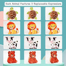 HUZU Animal Snap Wooden Building Blocks – Fun & Educational Puzzle Toy for Kids Aged 3-8, Features Cow, Bear, Lion and Turtle, Matching Game with Interchangeable Animal Faces & Emotions by TinyTreasures Baby Boutique