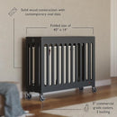 Foundations Boutique Folding Mini Baby Crib - Compact, Portable, Wooden Hotel Crib, Foldable Compact Cribs for Baby & Toddlers - Includes 3" Foam Mattress - Ebony by TinyTreasures Baby Boutique