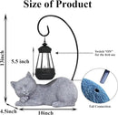 Solar Cat Garden Statue with Lantern, 13 Inch Tall Figurine for Outdoor Decor, Yard, Patio, Lawn and Porch, Solar-Powered Lights Sculpture by GreenHaven Gardens