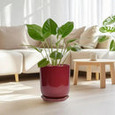 Ceramic Planter for Plants - 10 Inch Plant Pot Indoor with Drainage Hole and Saucer Modern Large Outdoor Planter Flower Pot for Home Decor Red by GreenHaven Gardens
