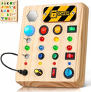 LED Busy Board, Wooden Sensory Toys for Toddler, Montessori Music Toy for Airplane, Travel Activity Educational Learning Toy, Busy Light Switch Autism Toys, Birthday Boys Girls Gifts by TinyTreasures Baby Boutique