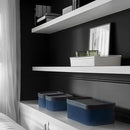 La Jolie Maison Fluted Cardboard Storage Baskets with Vegan Leather Lids, Sturdy Stackable Paper Boxes Decorative Tray, Basket Organizer Bins for Bathroom Bedroom Organizing, Navy Blue, Set of 3 by CozyNest Decor