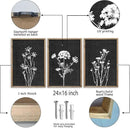 Flower Plant Wall Art Decor 24"x16" Set of 3 Black And White Botanical Painting Wood Framed For Minimalist Bedroom Office Rustic Living Room Abstract Wildflower Sign Hanging (Wood Black) by CozyNest Decor
