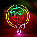 Strawberry Neon Sign USB Powered Sweet Fruit Led Light Up Sign Dimmable Funny Neon Light Wall Decoration for Home Kitchen Fruit Market Dessert Shop Farmhouse Restaurants by CozyNest Decor