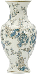 Galt International White & Blue Floral Chinoiserie Ceramic Vase 14" - Hand Painted Antique Style Porcelain Flower Bottle Fishtail Porcelain Chinese Vase for Home Decor Centerpiece by GreenHaven Gardens