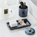 Qtip Holder Bathroom Set with Tray(3PCS) - 2 Piece 12 oz Blue Apothecary Jar Canister with Lid and 1 Pack Ceramic Vanity Tray by CozyNest Decor