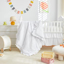 Mini Crib Bedding Set 3 Pieces Baby Boho Quilted Tufted Ruffles Comforter with Fitted Sheet and Ruffled Bed Skirt - Cute Shabby Baby Bedding Fits Mini Crib Only White by TinyTreasures Baby Boutique