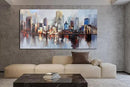 Arjun Brooklyn Bridge Wall Art Modern New York City Abstract Canvas Cityscape Painting, NYC Skyline Textured Picture for Living Room Bedroom Home Office Wall Decor Extra Large Size Framed 58"x29" by CozyNest Decor