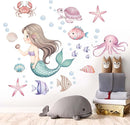 Mermaid Wall Stickers for Girls Bedroom: Peel and Stick Under The Sea Turtle Marine Ocean Fish Starfish Shell Wall Decals - Baby Nursery Girl Room Toddler Room - Kids Supplies Ages 1-12 Year by TinyTreasures Baby Boutique