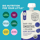 Serenity Kids 6+ Months Dairy Free Smoothie Baby Food - USDA Organic - Grass Fed Collagen Protein - 3.5 Ounce BPA-Free Pouch - Berry Butternut Protein Smoothie Baby Pouches - 6 Count by TinyTreasures Baby Boutique