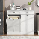 Loomie Double Tilt Out Laundry Hamper Cabinet, Hidden Laundry Cabinet with 2 Drawers & 2 Baskets, 30 Gallon Trash Can for Bathroom, Kitchen, White by CozyNest Decor