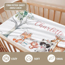 Custom Name Crib Bedding Set - Sika Deer & Fox Pattern, Personalized Nursery Bedding 3-Piece Set– Soft Blanket, Fitted Sheet, Changing Pad Cover – for Newborns Girls Nursery Gifts by TinyTreasures Baby Boutique